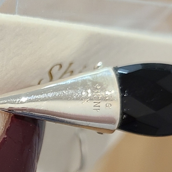 SHIVAM STERLING SILVER BLACK ONYX CONE TEARDROP TRIBAL ETCHED EARRINGS - Picture 8 of 9